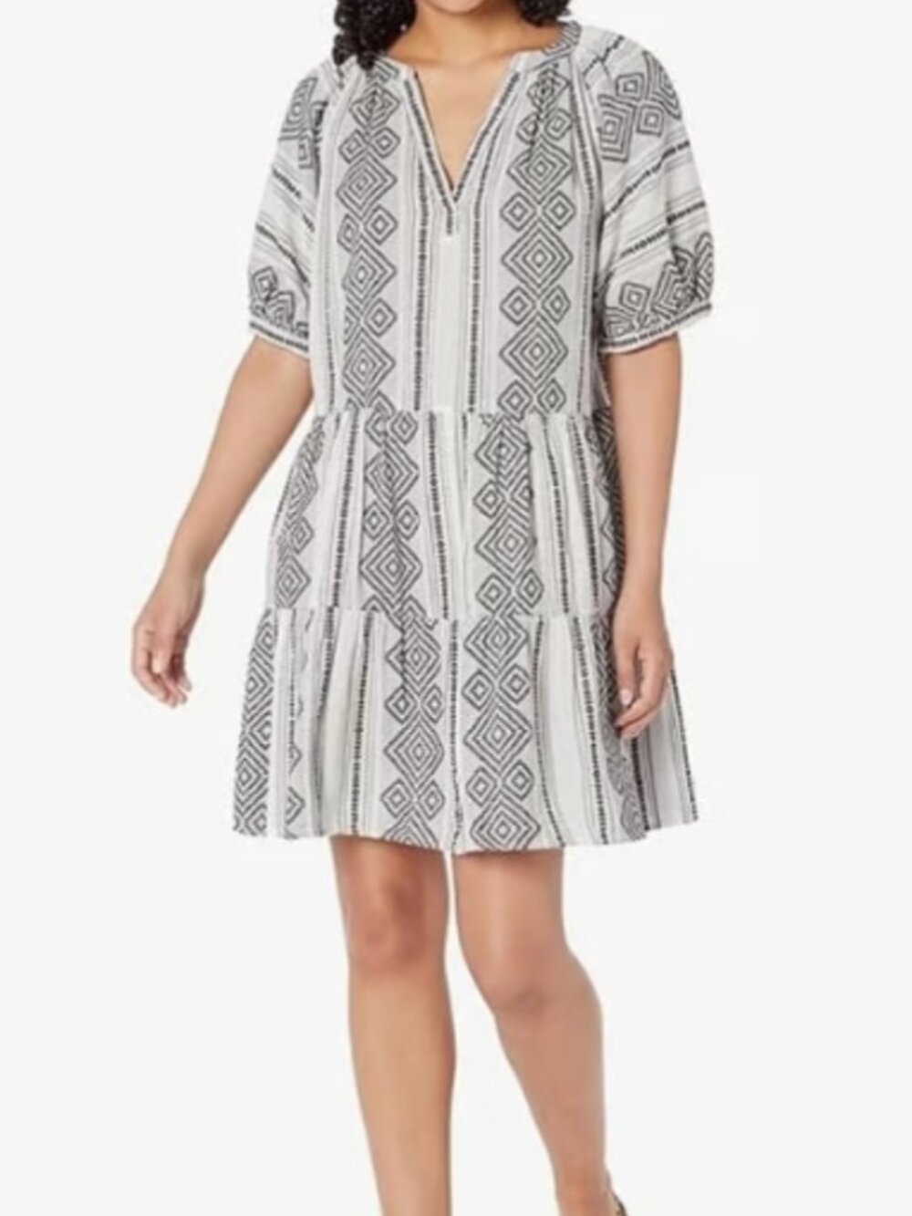 Velvet by Graham & Spencer Sophie black white mini puff sleeve dress cover up S